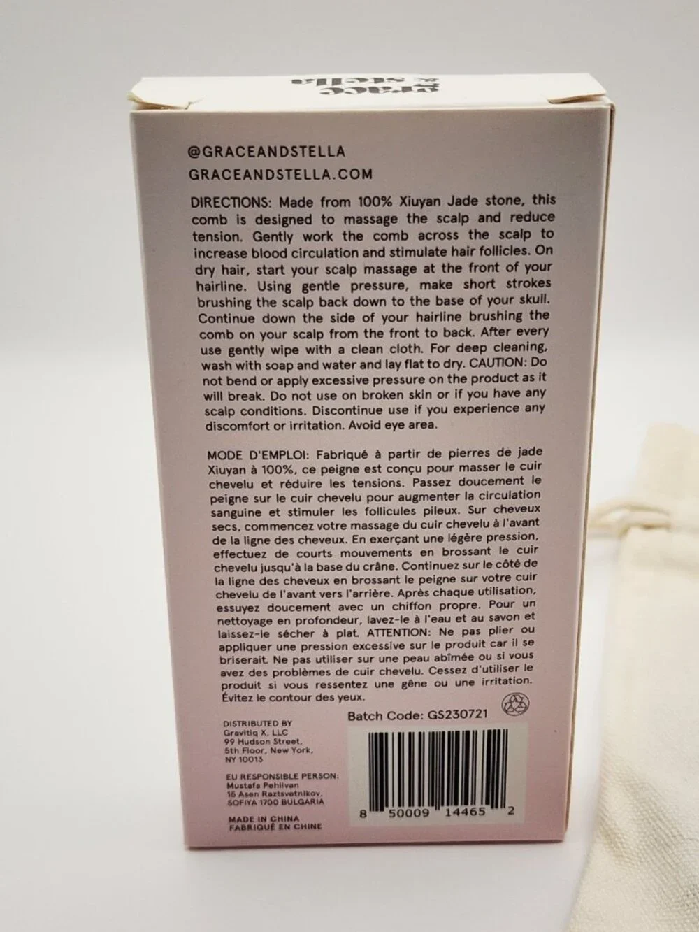 Grace & Stella Jade Comb Scalp Massage Tool 100% Xiuyan Stone Hair Gua Sha NIB